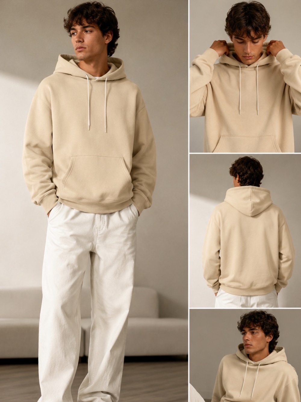 John Elliott Beach Hoodie Clay Beige Large Oversized French Terry